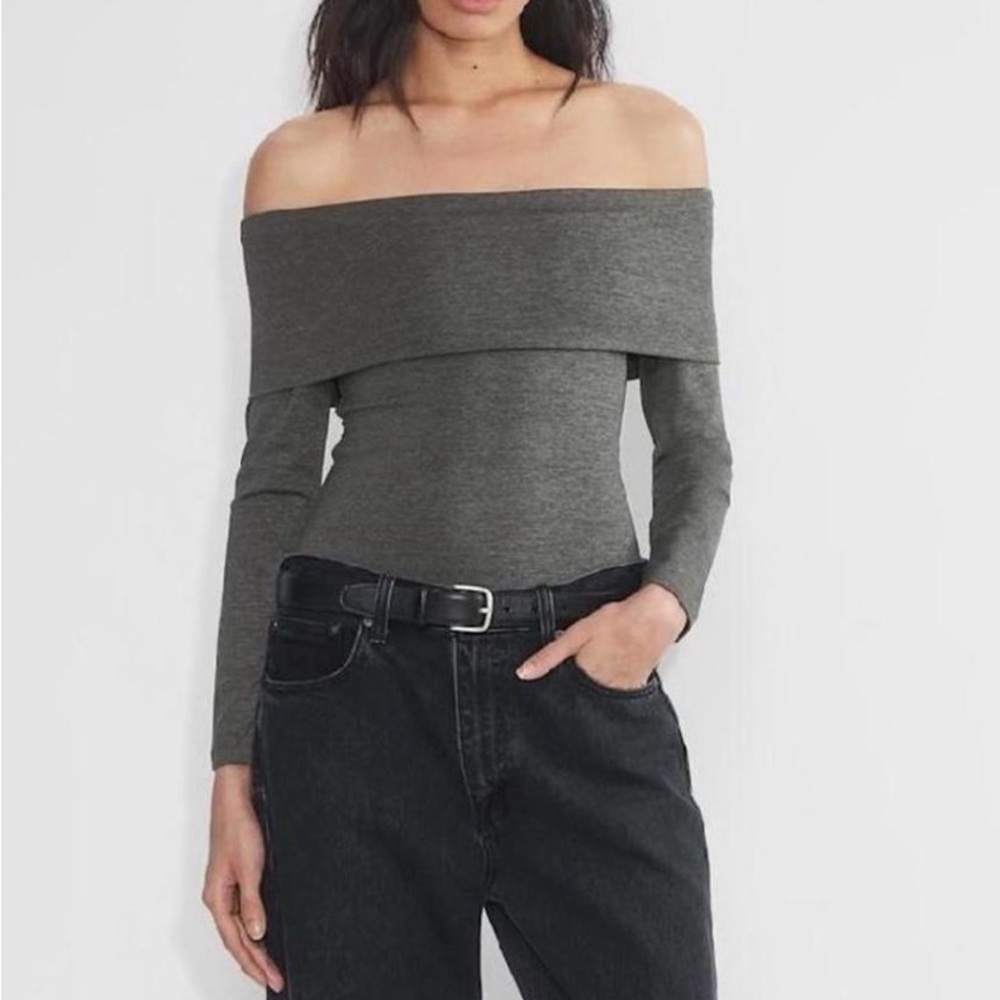 Aritzia Off-Shoulder Charcoal Bodysuit
